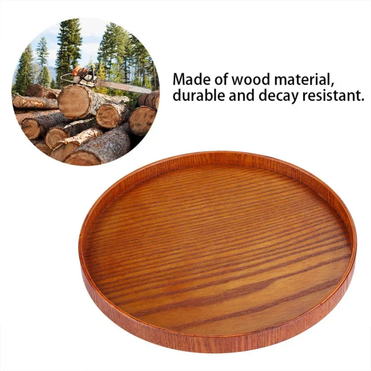 Plateau à thé rond créatif en bois massif pour hôtel, Plateau de rangement en bois, Diamètre : 37,5cm, Marron, Diamètre : 37,5cm