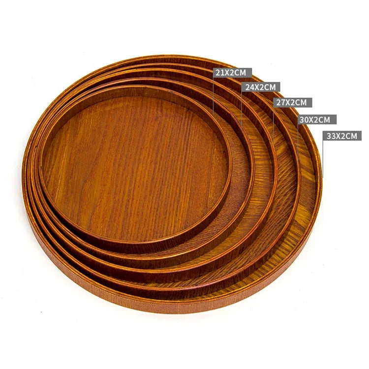 Plateau à thé rond créatif en bois massif pour hôtel, Plateau de rangement en bois, Diamètre : 37,5cm, Marron, Diamètre : 37,5cm