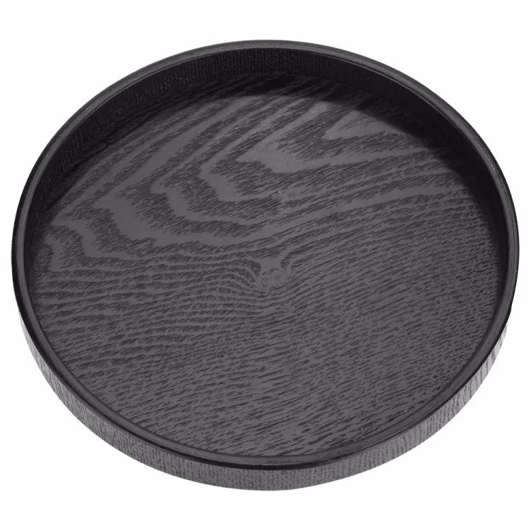 Plateau de service en bois massif rond et créatif, plateau de rangement en bois pour hôtel, diamètre : 27 cm, noir, diamètre : 27 cm