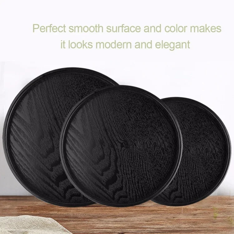 Plateau de service en bois massif rond et créatif, plateau de rangement en bois pour hôtel, diamètre : 27 cm, noir, diamètre : 27 cm