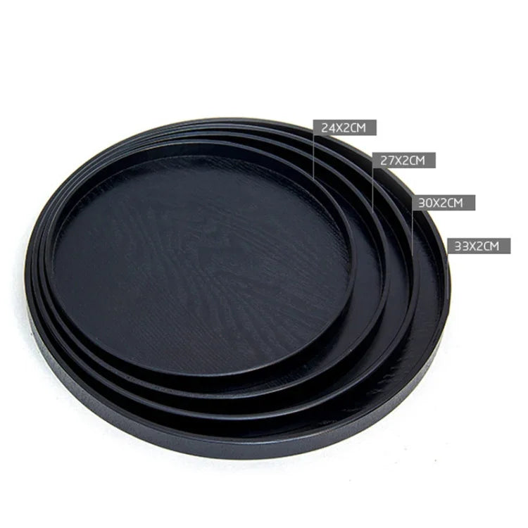 Creative Round Solid Wood Tea Tray Hotel Wooden Tay Storage Tray, Diameter: 30cm, Black, Diameter: 30cm