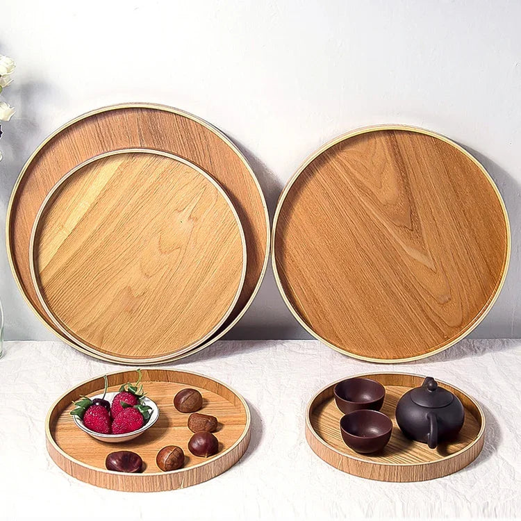 Plateau à thé rond créatif en bois massif pour hôtel, plateau de rangement en bois Tay, Diamètre : 30cm, Couleur du bois, Diamètre : 30cm