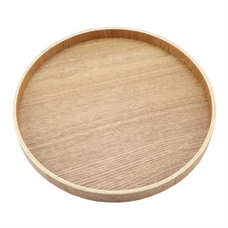 Plateau à thé rond créatif en bois massif pour hôtel, plateau de rangement en bois Tay, Diamètre : 33cm, Couleur du bois, Diamètre : 33cm