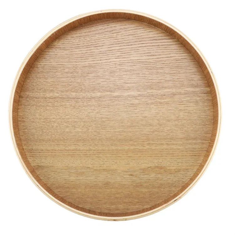 Plateau à thé rond créatif en bois massif pour hôtel, plateau de rangement en bois Tay, Diamètre : 37,5cm, Couleur du bois, Diamètre : 37,5cm