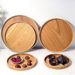 Plateau à thé rond créatif en bois massif pour hôtel, plateau de rangement en bois Tay, Diamètre : 37,5cm, Couleur du bois, Diamètre : 37,5cm