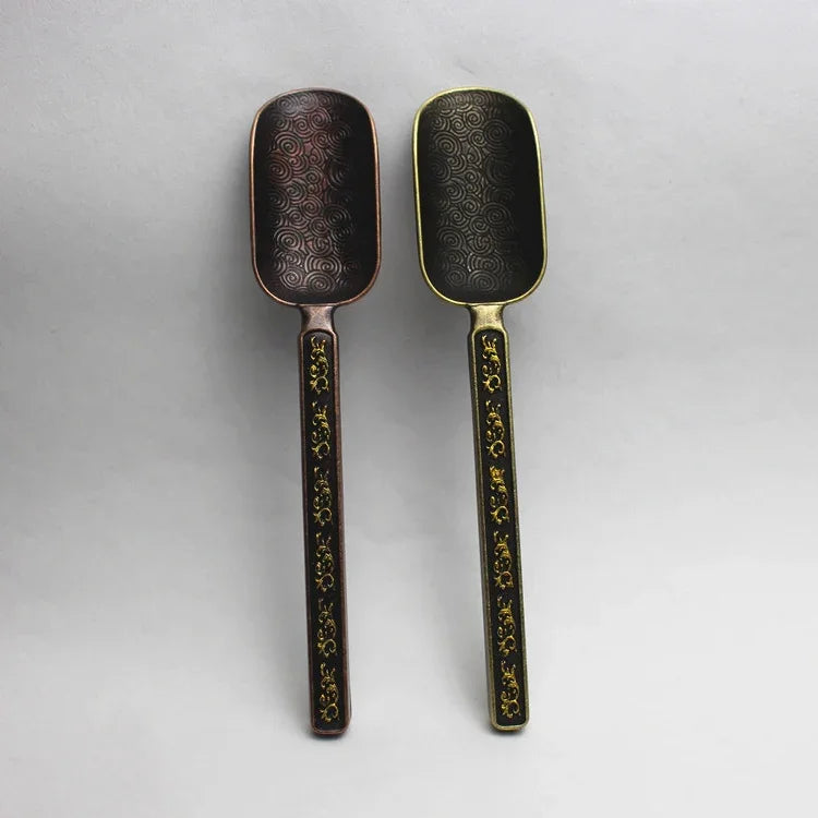 Cuillère à thé en cuivre-zinc avec motif floral, accessoires pour thé Kungfu
