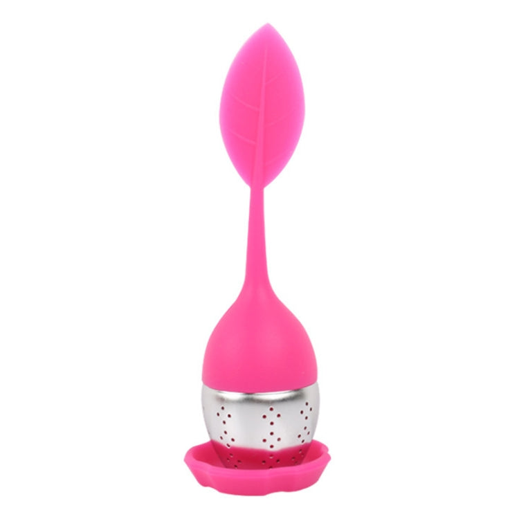 Passoires à thé en silicone en forme de feuille en acier inoxydable, Rouge rose, Bleu bébé