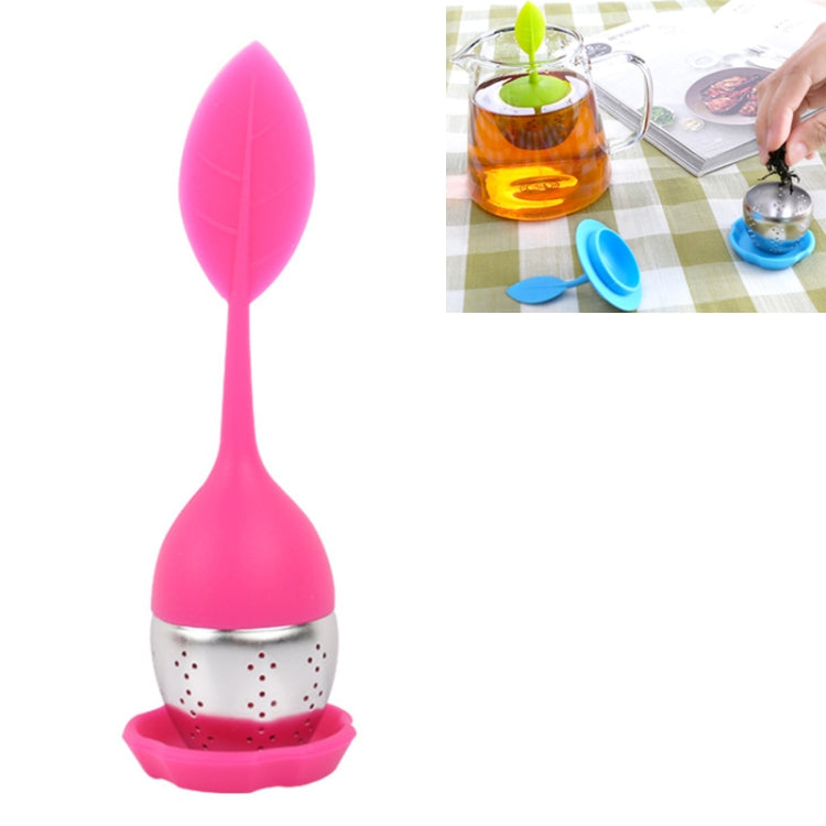 Passoires à thé en silicone en forme de feuille en acier inoxydable, Rouge rose, Bleu bébé