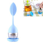 Passoires à thé en silicone en forme de feuille en acier inoxydable, Rouge rose, Bleu bébé