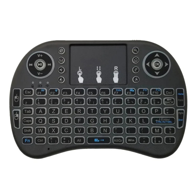 Langue prise en charge : français. Clavier sans fil rétroéclairé i8 Air Mouse avec pavé tactile pour boîtier TV Android, Smart TV, tablette PC, Xbox 360, PS3 et HTPC/IPTV.