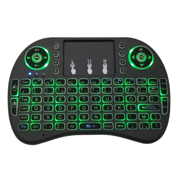 Langue prise en charge : français. Clavier sans fil rétroéclairé i8 Air Mouse avec pavé tactile pour boîtier TV Android, Smart TV, tablette PC, Xbox 360, PS3 et HTPC/IPTV.