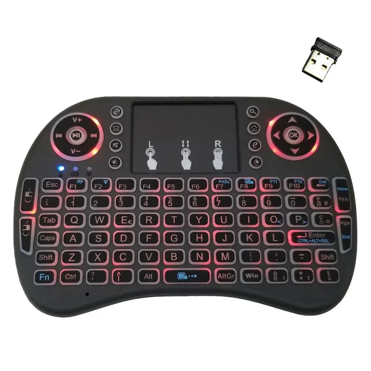Langue prise en charge : Italie. Clavier sans fil rétroéclairé i8 Air Mouse avec pavé tactile pour boîtier TV Android, Smart TV, tablette PC, Xbox 360, PS3 et HTPC/IPTV, Italie.