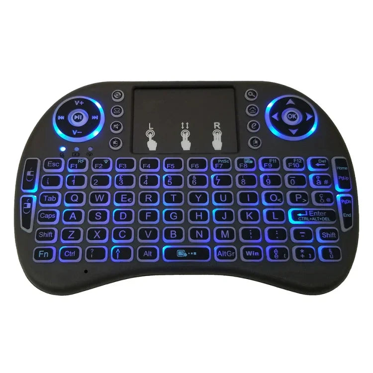 Langue prise en charge : Italie. Clavier sans fil rétroéclairé i8 Air Mouse avec pavé tactile pour boîtier TV Android, Smart TV, tablette PC, Xbox 360, PS3 et HTPC/IPTV, Italie.
