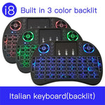 Langue prise en charge : Italie. Clavier sans fil rétroéclairé i8 Air Mouse avec pavé tactile pour boîtier TV Android, Smart TV, tablette PC, Xbox 360, PS3 et HTPC/IPTV, Italie.