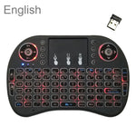 Langue prise en charge : anglais. Clavier sans fil rétroéclairé i8 Air Mouse avec pavé tactile pour boîtier TV Android, Smart TV, tablette PC, Xbox 360, PS3 et HTPC/IPTV (anglais).