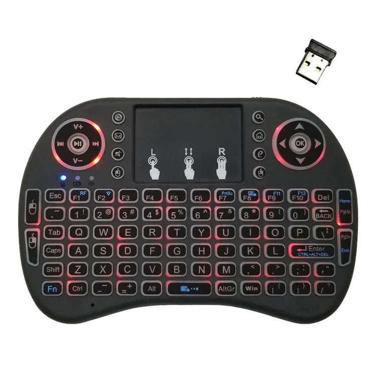 Langue prise en charge : anglais. Clavier sans fil rétroéclairé i8 Air Mouse avec pavé tactile pour boîtier TV Android, Smart TV, tablette PC, Xbox 360, PS3 et HTPC/IPTV (anglais).