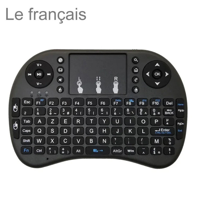 Langue prise en charge : français. Clavier sans fil i8 Air Mouse avec pavé tactile pour boîtier TV Android, Smart TV, tablette PC, Xbox 360, PS3 et HTPC/IPTV.