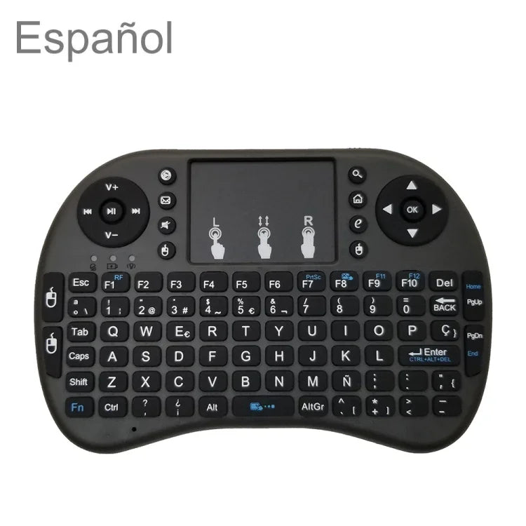 Langue prise en charge : espagnol. Clavier sans fil i8 Air Mouse avec pavé tactile pour boîtier TV Android, Smart TV, tablette PC, Xbox 360, PS3 et HTPC/IPTV (espagnol).