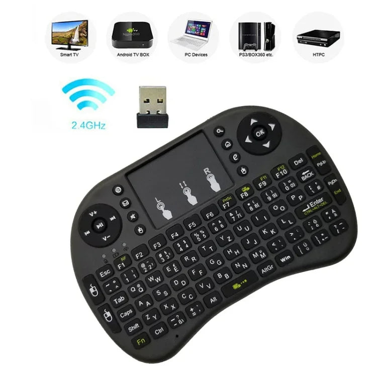 Langue prise en charge : hébreu. Clavier sans fil i8 Air Mouse avec pavé tactile pour boîtier TV Android, Smart TV, tablette PC, Xbox 360, PS3 et HTPC/IPTV.