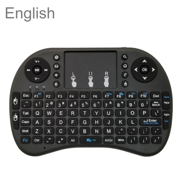 Langue prise en charge : anglais. Clavier sans fil i8 Air Mouse avec pavé tactile pour boîtier TV Android, Smart TV, tablette PC, Xbox 360, PS3 et HTPC/IPTV (anglais).