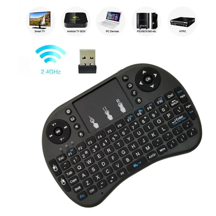 Langue prise en charge : anglais. Clavier sans fil i8 Air Mouse avec pavé tactile pour boîtier TV Android, Smart TV, tablette PC, Xbox 360, PS3 et HTPC/IPTV (anglais).