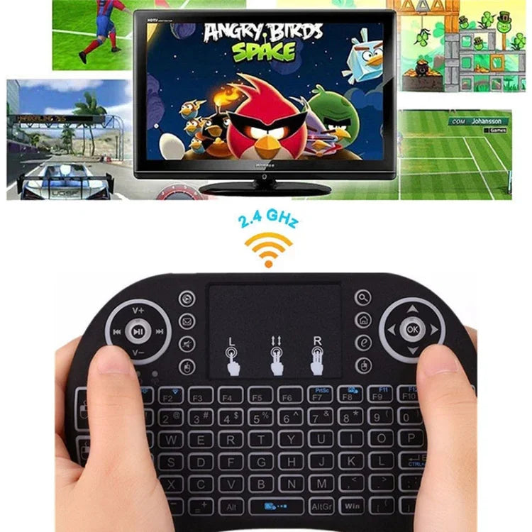 Langue prise en charge : anglais. Clavier sans fil i8 Air Mouse avec pavé tactile pour boîtier TV Android, Smart TV, tablette PC, Xbox 360, PS3 et HTPC/IPTV (anglais).