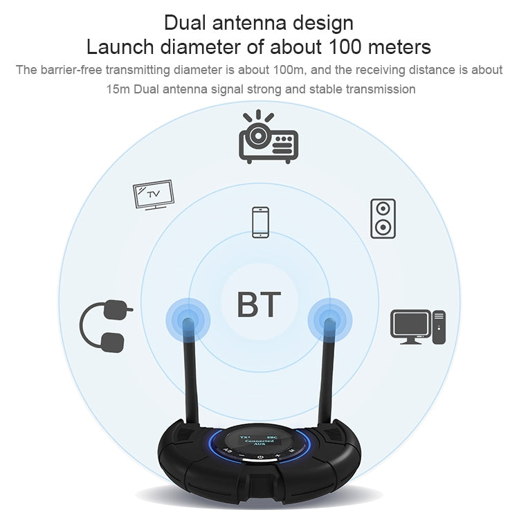TX800 Adaptateur audio émetteur-récepteur Bluetooth 5.0 à fibre optique avec double antenne et écran OLED