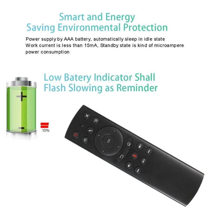 Télécommande G20S 2.4G avec souris aérienne, saisie vocale haute fidélité, apprentissage infrarouge et gyroscope 6 axes pour PC, boîtier TV Android, ordinateur portable et projecteur.