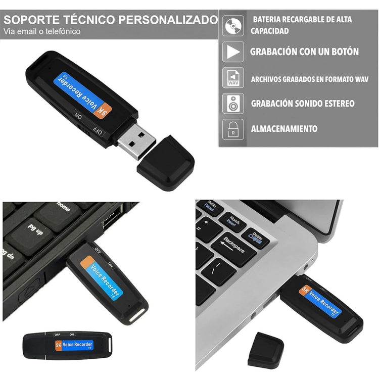 SK001 Enregistreur vocal USB portable rechargeable en forme de clé USB, sans mémoire, sans mémoire