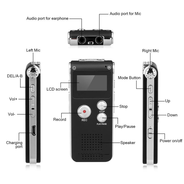 Stylo d'enregistrement vocal HD SK012 8 Go avec réduction intelligente du bruit, noir 8 Go