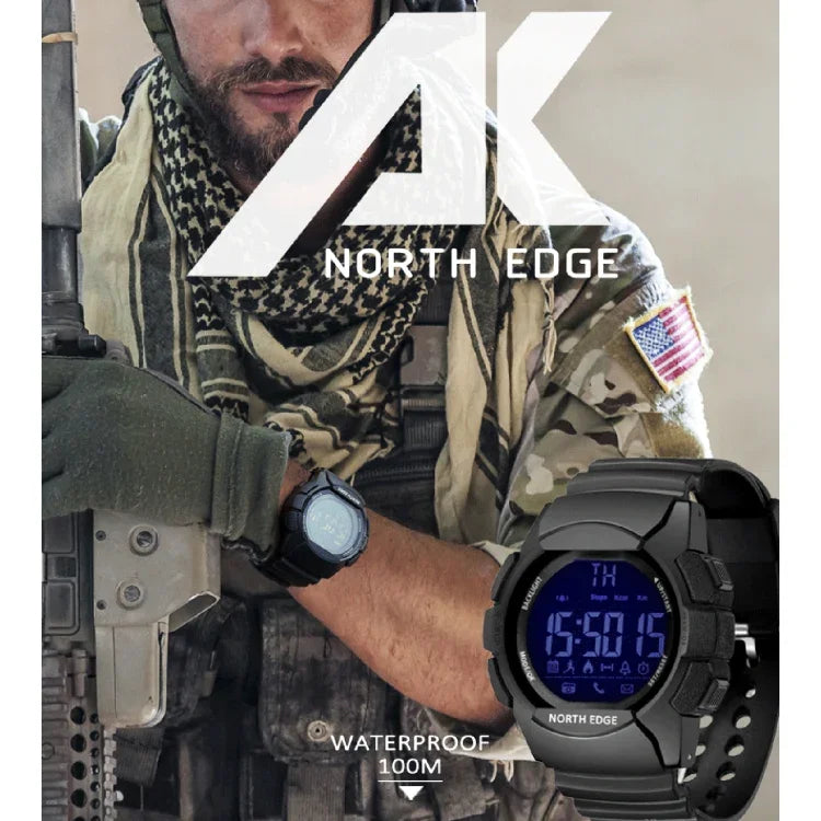 NORTH EDGE Montre intelligente multifonction Bluetooth AK avec rétroéclairage LED, supporte rappel d'appel entrant, chronomètre intelligent, rappel d'informations, AK
