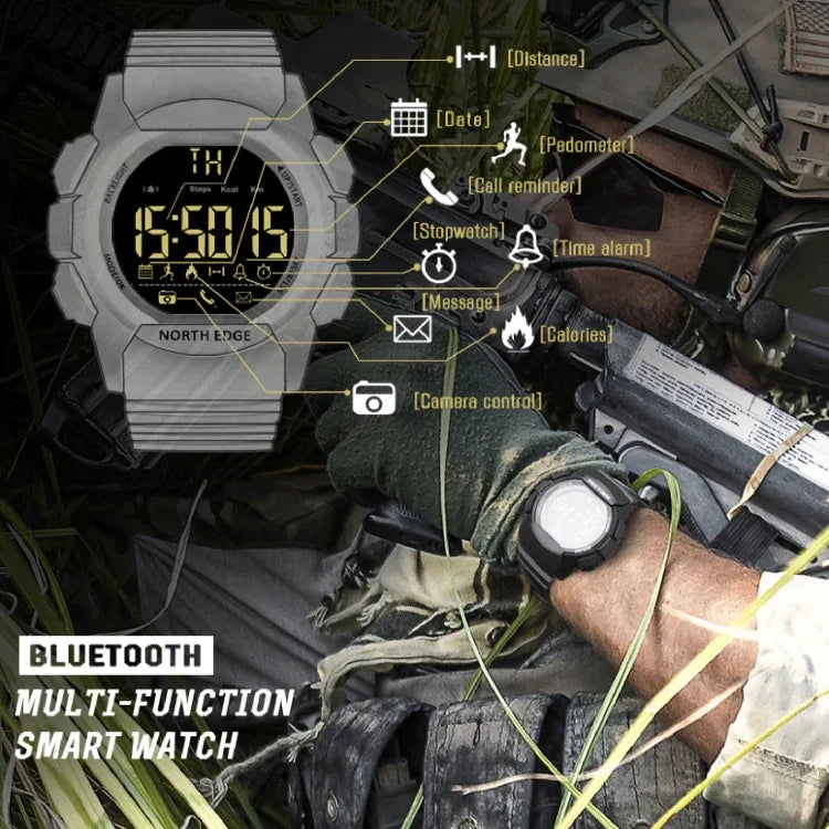 NORTH EDGE Montre intelligente multifonction Bluetooth AK avec rétroéclairage LED, supporte rappel d'appel entrant, chronomètre intelligent, rappel d'informations, AK