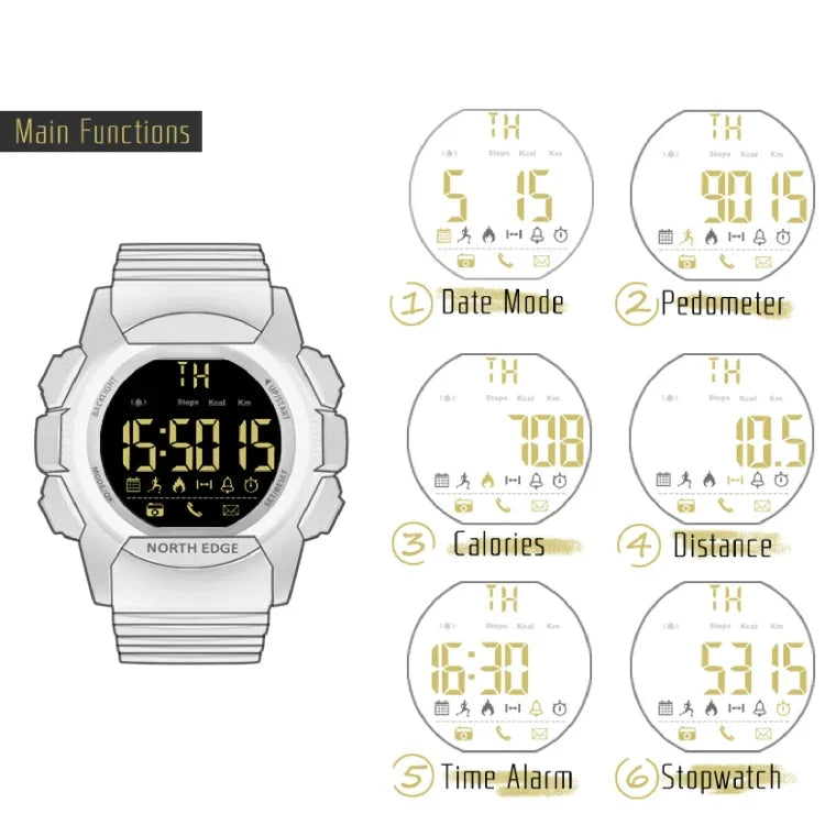 NORTH EDGE Montre intelligente multifonction Bluetooth AK avec rétroéclairage LED, supporte rappel d'appel entrant, chronomètre intelligent, rappel d'informations, AK