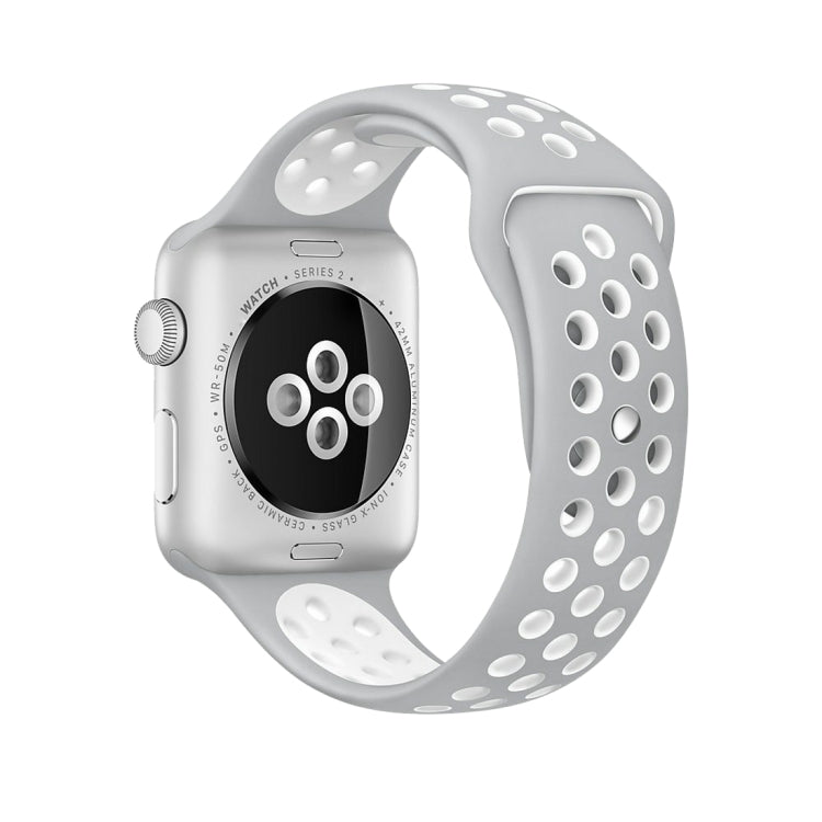 Pour Apple Watch Series 10 42mm / 9&8&7 41mm / SE 3&SE 2&6&SE&5&4 40mm / 3&2&1 38mm Bracelet Sport Classique en Silicone Tendance (Gris Blanc), WA1230A, WA1230B, WA1230BG, WA1230BH, WA1230BL, WA1230BM, WA1230BR, WA1230BY, WA1230C, WA1230D, WA1230DW    ...