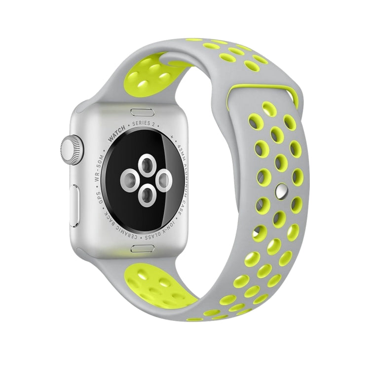 Pour Apple Watch Series 10 42mm / 9&8&7 41mm / SE 3&SE 2&6&SE&5&4 40mm / 3&2&1 38mm Bracelet Sport Classique en Silicone Tendance (Gris Blanc), WA1230A, WA1230B, WA1230BG, WA1230BH, WA1230BL, WA1230BM, WA1230BR, WA1230BY, WA1230C, WA1230D, WA1230DW    ...