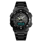 SKMEI 1370 Montre-bracelet numérique multifonctionnelle étanche en acier inoxydable noctiluque pour homme sport extérieur, SKMEI 1370