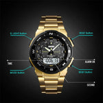 SKMEI 1370 Montre-bracelet numérique multifonctionnelle étanche en acier inoxydable noctiluque pour homme sport extérieur, SKMEI 1370