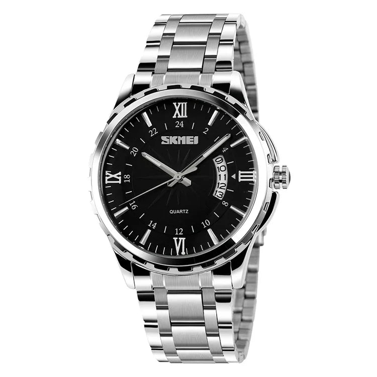 SKMEI 9069 Montre-bracelet quartz multifonctionnelle extérieure à la mode, étanche, boîtier argenté