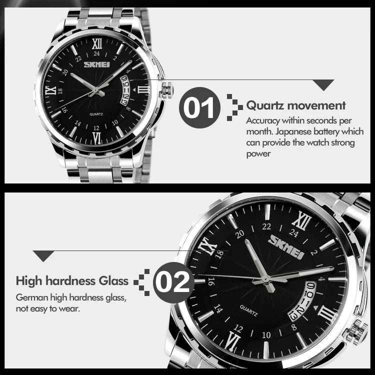 SKMEI 9069 Montre-bracelet quartz multifonctionnelle extérieure à la mode, étanche, boîtier argenté