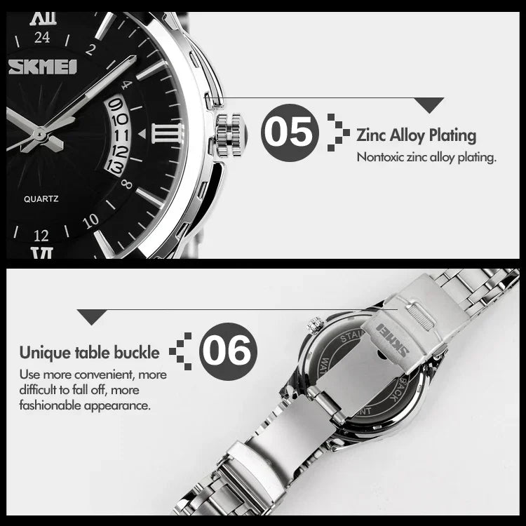 SKMEI 9069 Montre-bracelet quartz multifonctionnelle extérieure à la mode, étanche, boîtier argenté