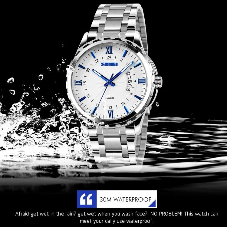 SKMEI 9069 Montre-bracelet quartz multifonctionnelle extérieure à la mode, étanche, boîtier argenté