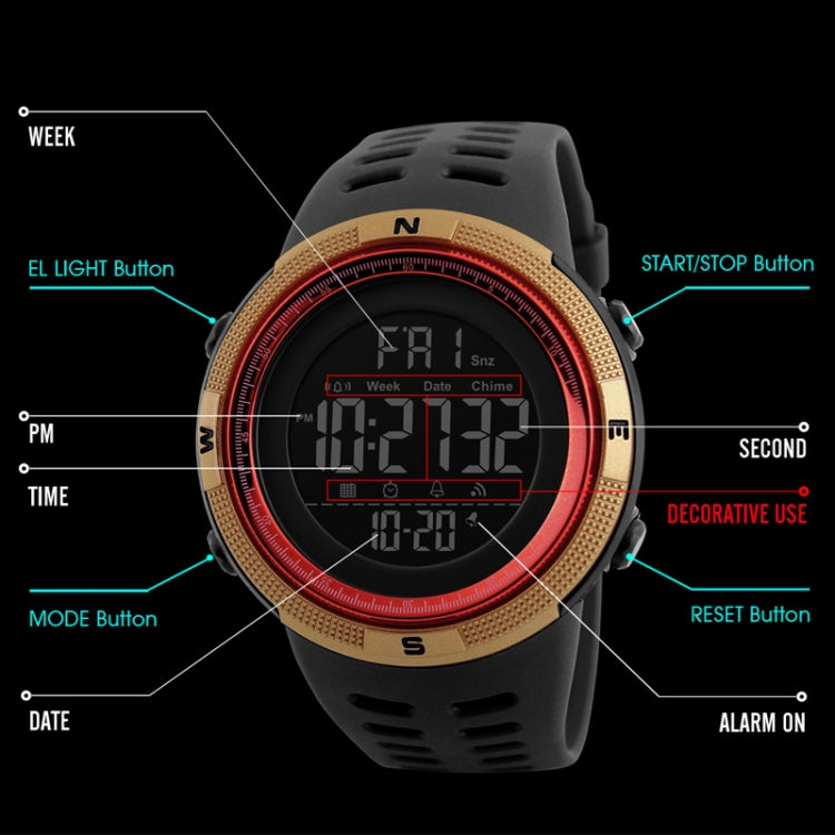 SKMEI 1251 Montre sportive numérique étanche 50m pour homme à la mode avec bracelet PU
