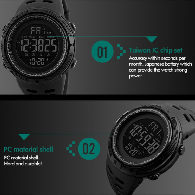 SKMEI 1251 Montre sportive numérique étanche 50m pour homme à la mode avec bracelet PU