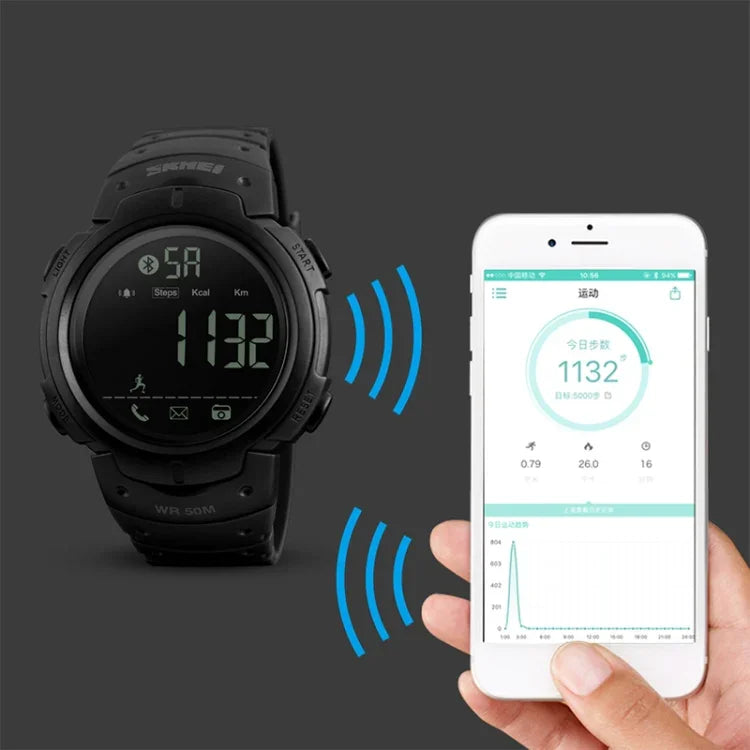 SKMEI 1301 Montre intelligente sportive Bluetooth multifonction étanche 50m, compatible avec Android & iOS