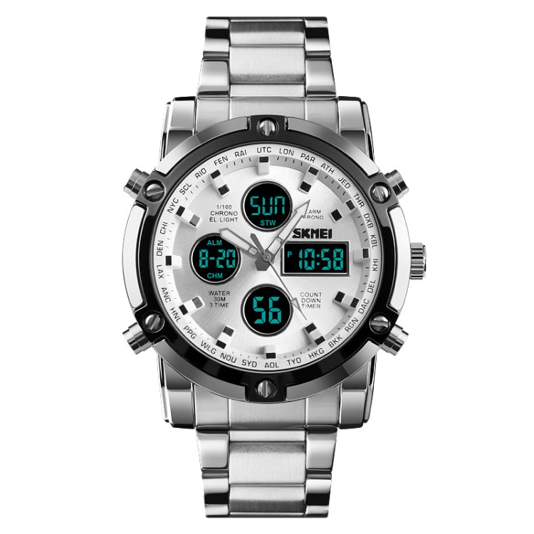 Montre numérique multifonctionnelle pour homme SKMEI 1389, étanche 30m, grande montre-bracelet avec bracelet en acier inoxydable, 1389 Noir, 1389 Bleu, 1389 Argent