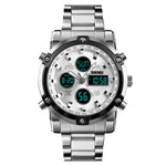 SKMEI 1389 Multifunctional Men Business Digital Watch 30m Waterproof Large Dial Wrist Watch with Stainless Steel Watchband , 1389 Black, 1389 Blue, 1389 Silver