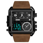 Montre numérique multifonctionnelle pour homme SKMEI 1391, étanche 30m, montre-bracelet à cadran carré avec bracelet en cuir