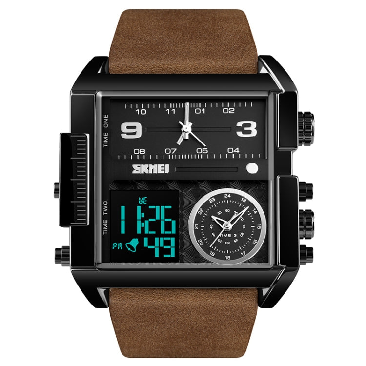 Montre numérique multifonctionnelle pour homme SKMEI 1391, étanche 30m, montre-bracelet à cadran carré avec bracelet en cuir