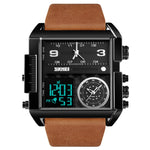 Montre numérique multifonctionnelle pour homme SKMEI 1391, étanche 30m, montre-bracelet à cadran carré avec bracelet en cuir
