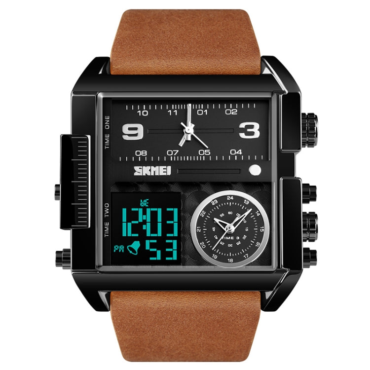 Montre numérique multifonctionnelle pour homme SKMEI 1391, étanche 30m, montre-bracelet à cadran carré avec bracelet en cuir